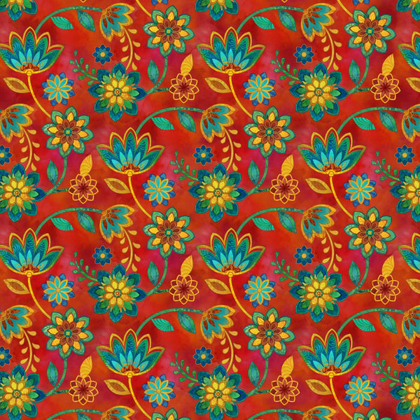 Boho Blooms blender from Deborah Edwards for Northcott fabrics of multi/red floral. Sold at Fabric Focus Edinburgh