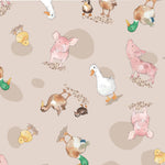 Printed cotton fabric, featuring cute, farmyard animals, this being Down on the Farm. Available to buy in quarter metre increments at Fabric Focus.