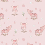 Printed cotton fabric, featuring cute, farmyard animals, this being Poppy the Pig. Available to buy in quarter metre increments at Fabric Focus.