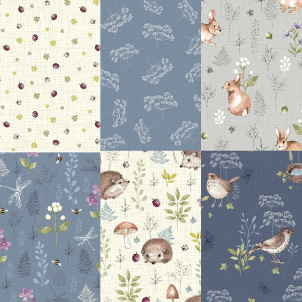Fat Quarter Bundles.  Beautifully co-ordinated fabrics for all of your sewing projects. Each fat quarter measures approx 50cm x 56cm. Great for cushions, bags, quilts, patchwork, dolls clothes, bunting, crafts and SEW much more! This collection features the Woodland collection with 6 designs.