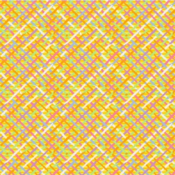 Geometric pattern with intersecting lines in orange and lilac on an yellow background