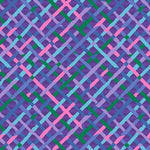Colorful geometric pattern fabric with pink, green, and blue lines on a purple background.