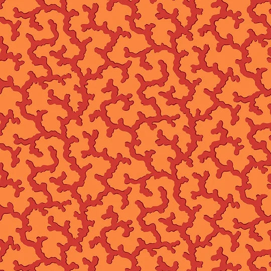 Red coral pattern on orange fabric