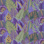 Colorful leaf pattern fabric of blues and purples