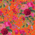 Floral pattern with pink and red flowers on an orange background