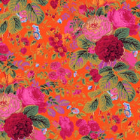 Floral pattern with pink and red flowers on an orange background