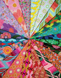 Colorful fabric swatches arranged in a circular pattern