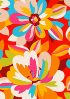 Gorgeous viscose floral print in reds, oranges and turquoise. Wonderful for dressmaking, tops, skirts and wide leg trousers. Available to buy online at fabric Focus in half metre increments.