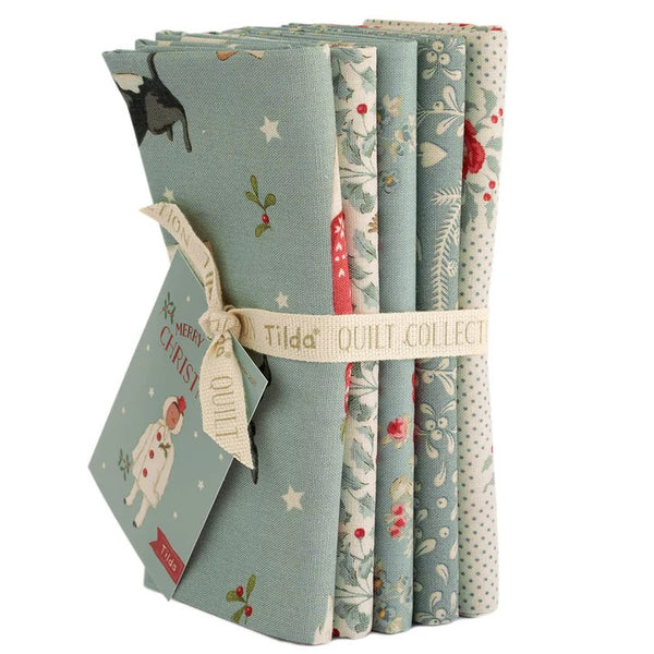 Tilda fat quarter bundle of new Merry Little Christmas range in duckegg colourway