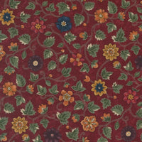 The Chickadee Landing collection embodies all the characteristics of fall with leaves, vines and geometrics in there signature colour palette. Flowers and leaf vines on a poppy red background. Sold in quarter metre increments.