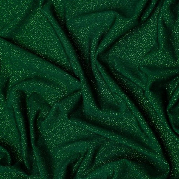 'Dazzle' Jersey is a soft handle, slinky jersey, perfect for dresses skirts and tops. Covered in a fine glitter! Stunning and easy to sew. This being the jewel tone green. Available to buy in half metre increments.