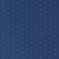 Denim & Daisies white eyelet pattern on a midnight blue background from Fig Tree Co for Moda. Sold in quarter metre increments.