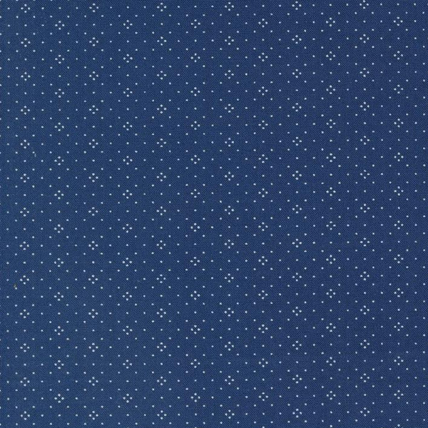 Denim & Daisies white eyelet pattern on a midnight blue background from Fig Tree Co for Moda. Sold in quarter metre increments.