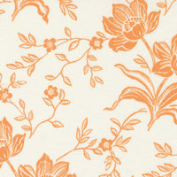 Denim & Daisies large orange floral on an off white background from Fig Tree Co for Moda. Sold in quarter metre increments at Fabric Focus