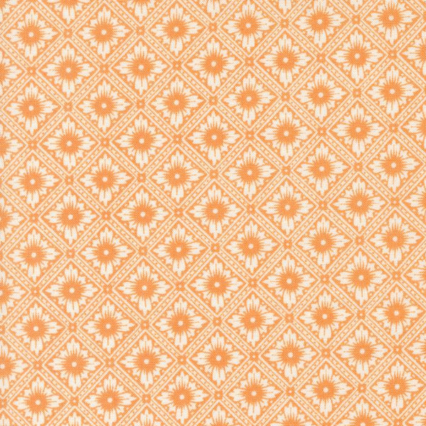 Denim & Daisies orange floral in trellis on off white background from Fig Tree Co for Moda. Sold in quarter metre increments.