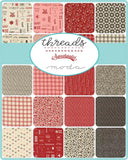 Collection of fabric swatches with 'threads' branding on a blue background