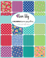 Fat Quarter Bundles. Each fat quarter measures approx 50cm x 56cm.
This collection from Moda, Love Lily features bright rainbow florals, spots and hearts.