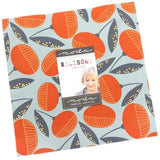 Fabric with orange and gray leaf pattern on a white background Bali Song layer cake