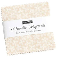 Fabric bundle of 42 5-inch squares of the collection Favourites Backgrounds by KT for Moda. Available to buy in store and online at Fabric Focus Edinburgh.