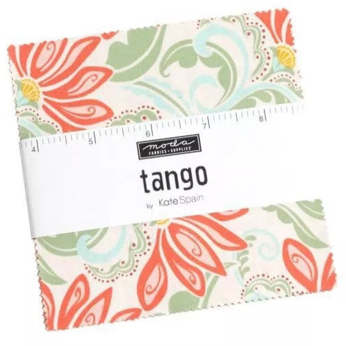 Fabric bundle of 42 5-inch squares of the collection Tango by Kate Spain for Moda. Available to buy in store and online at Fabric Focus Edinburgh.