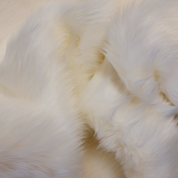 Super luxurious long piled faux fur in bridal white. Available in store and online at Fabric Focus Edinburgh.