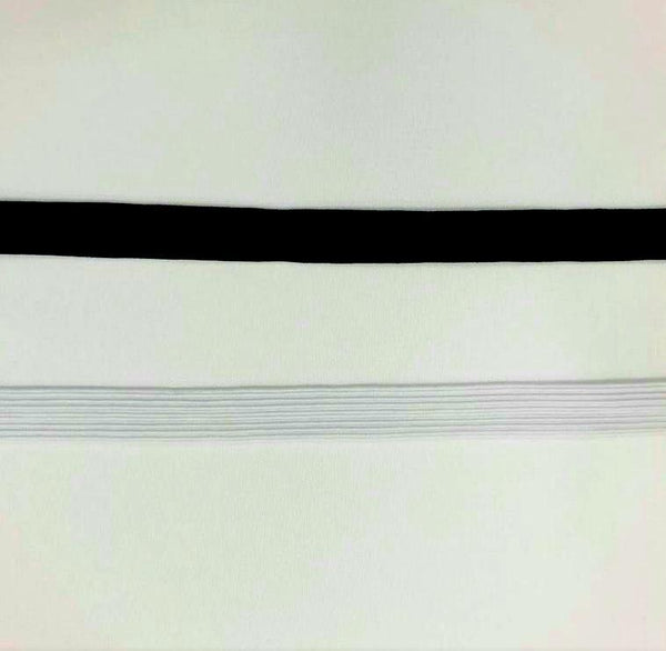 black and white braided elastic in various widths. Fabric Focus