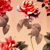 santa cruz stretch satin. digitally printed roses. polyester. Fabric Focus