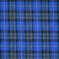 Hard wearing because of the blend between polyester and viscose.  Machine washable and crease resistant - suitable for clothing, kilts, trousers and suits and also for interior products such as curtains and cushions. This is a fashionable blue and grey fashion plaid.  Sold in half metre increments at Fabric Focus.