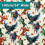 Justice League. wide width 100% cotton. Fabric Focus