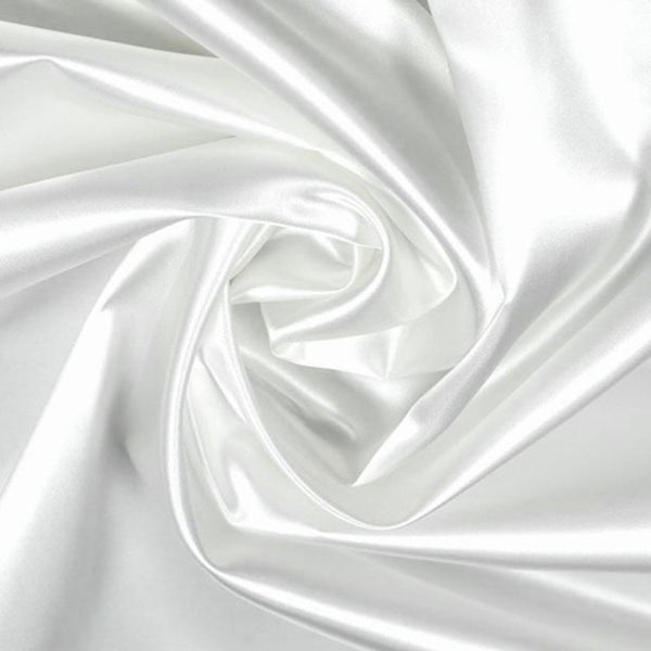 A great satin for evening wear or as a luxurious lining to a coat or jacket. Comes in various beautiful shades. This being the classic white. Dry Clean Only NOTE - This fabric will mark if in contact with water Use a dry iron when pressing Available to buy online in half metre increments at Fabric Focus Edinburgh.