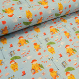 digital print cotton jersey. rainy days. little johnny. Fabric Focus. fox