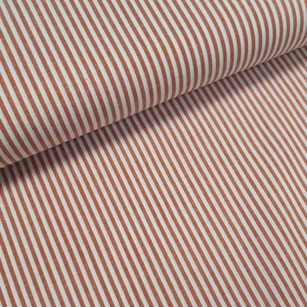 yarn dyed cotton stripe. terracotta. Fabric focus