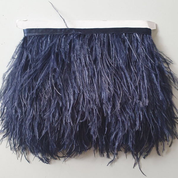 Ostrich Feather Trim in lush navy blue available to buy in store and online at Fabric Focus Edinburgh.