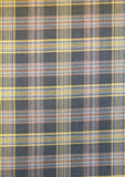 Hard wearing because of the blend between polyester and viscose.  Machine washable and crease resistant - suitable for clothing, kilts, trousers and suits and also for interior products such as curtains and cushions. This classic grey/ochre check also has a small percentage of elastane for a forgiving fit. Sold in half metre increments at Fabric Focus.