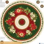 Circle printed panel ideal for a Christmas Tree skirt. Green and red base with Christmas florals. On 100% cotton this panel would also be great for a table topper quilt. Available to purchase at Fabric Focus Edinburgh.