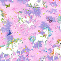 Pretty Please. Unicorns. Pink. 100% cotton. Fabric Focus