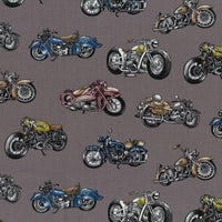 Classic Rides. Motorbikes. 100% cotton. Fabric Focus