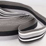 Double Sided Stripe Webbing. Greys. Fabric Focus