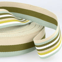 Double Sided Stripe Webbing. Greens. Fabric Focus