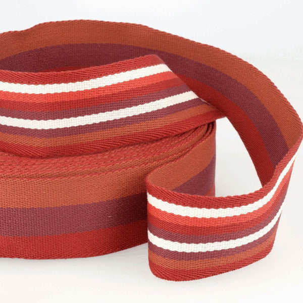 Double Sided Stripe Webbing. Reds. Fabric Focus