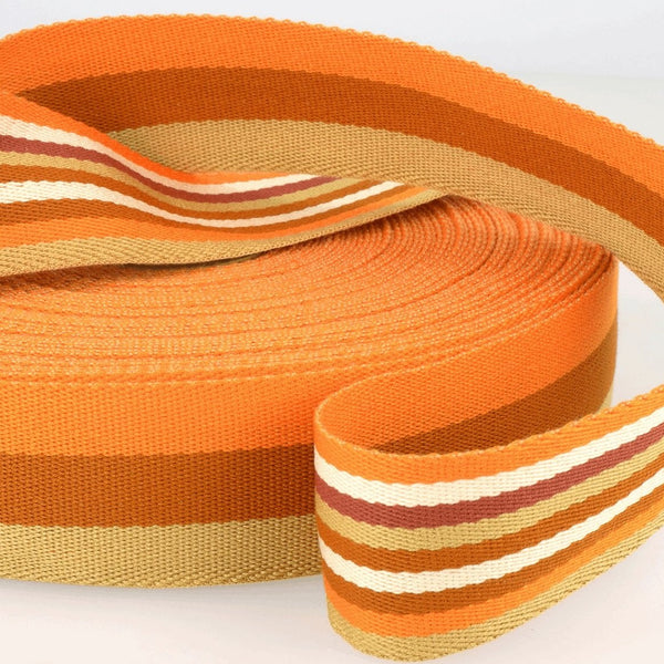 Double Sided Stripe Webbing. Oranges. Fabric Focus