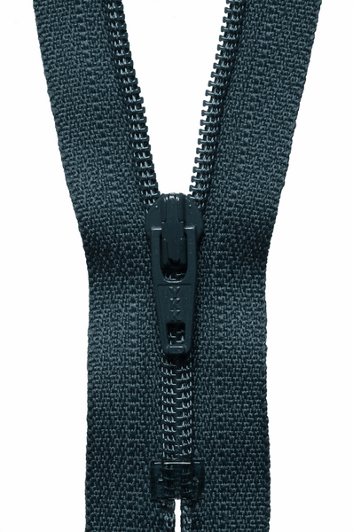 YKK dress zip. 579 charcoal. various size lengths. Fabric Focus