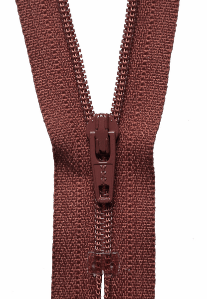 YKK dress zip. 855 russet. various size lengths. Fabric Focus