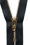 YKK brass jeans zip. black. Fabric Focus