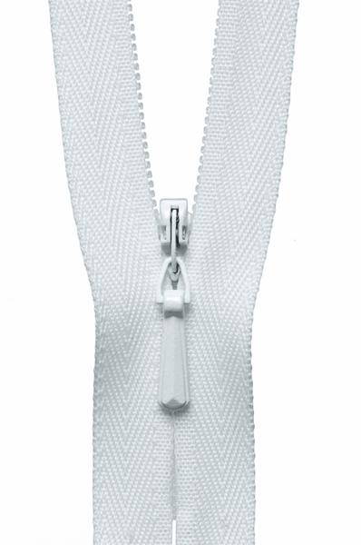 YKK concealed zip. white 501. various sizes. Fabric Focus