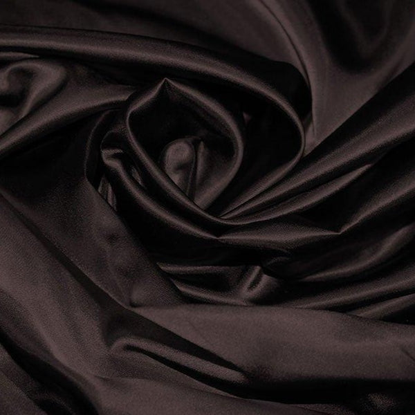 A great satin for evening wear or as a luxurious lining to a coat or jacket. Comes in various beautiful shades. This being the rich chocolate. Dry Clean Only NOTE - This fabric will mark if in contact with water Use a dry iron when pressing Available to buy online in half metre increments at Fabric Focus Edinburgh.