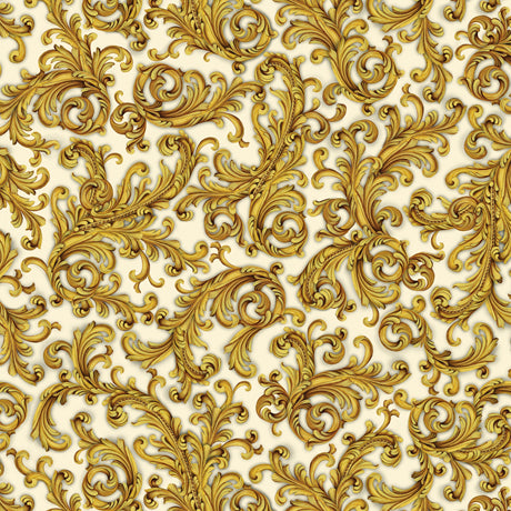 Elegant Poinsettias. Scroll. cream. Quilting Treasures. 28332E. 100% cotton. Fabric Focus