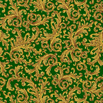 Elegant Poinsettias. forest green. scroll. Quilting Treasures. 28332F. 100% cotton. Fabric Focus