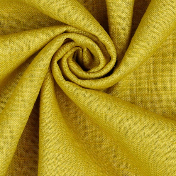 An environmentally friendly dressmaking weight linen.  This linen is washed with plant enzymes and is NOT chemically treated.  It has a wonderful handle with a good amount of body plus all properties you would expect from linen without the harsh environmental impact. This being the ever fashionable ochre colourway. 