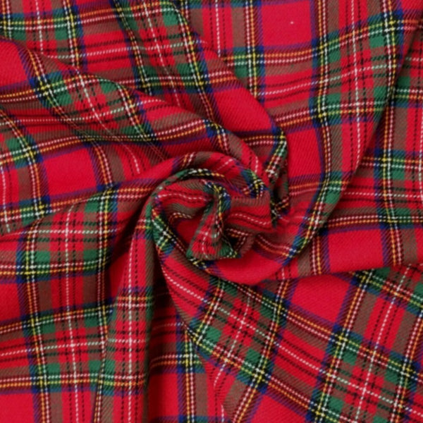 cotton flannel. brushed cotton. Royal Stewart tartan. 100% cotton. Fabric Focus